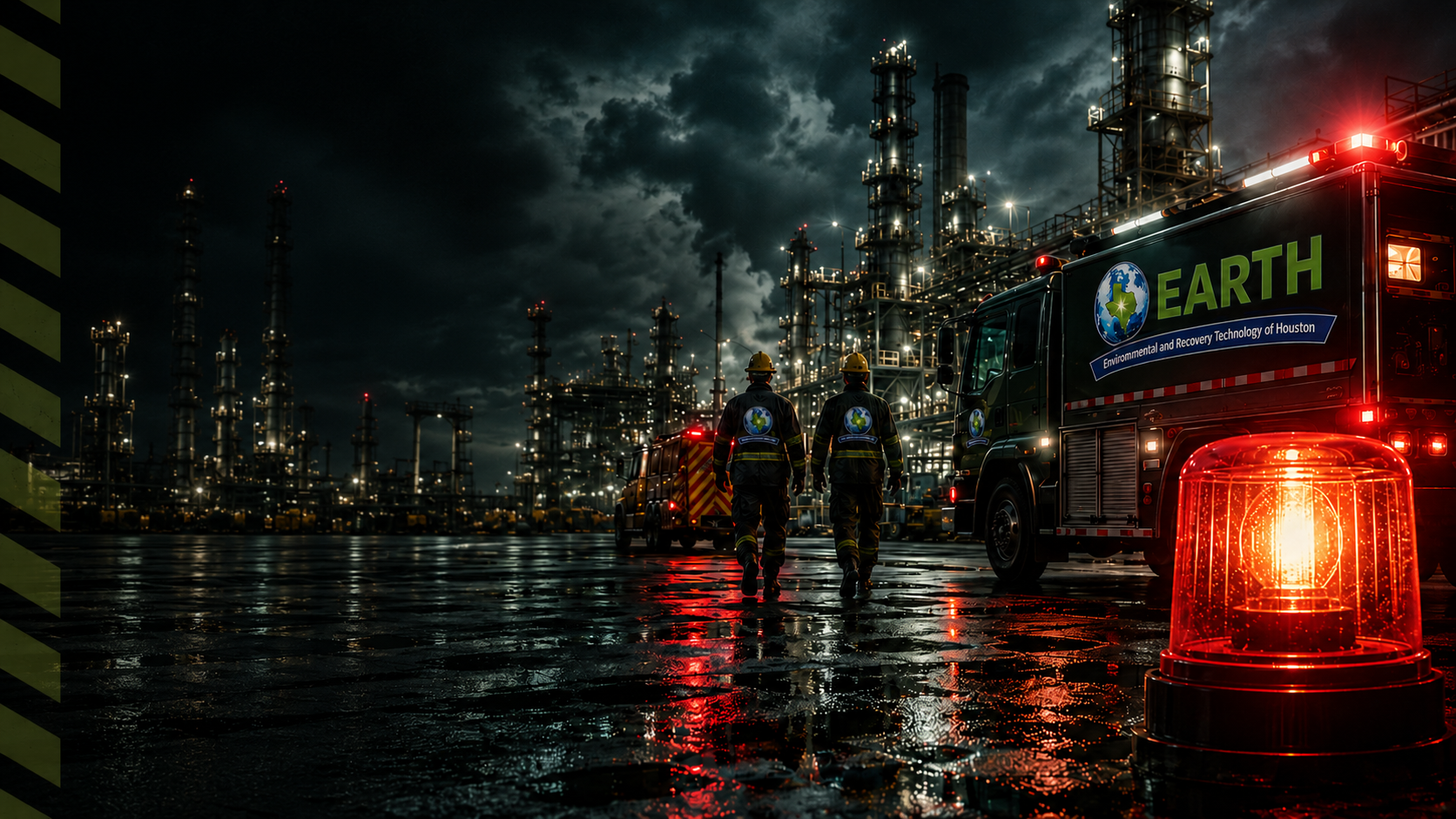 Emergency response units and crew at night
