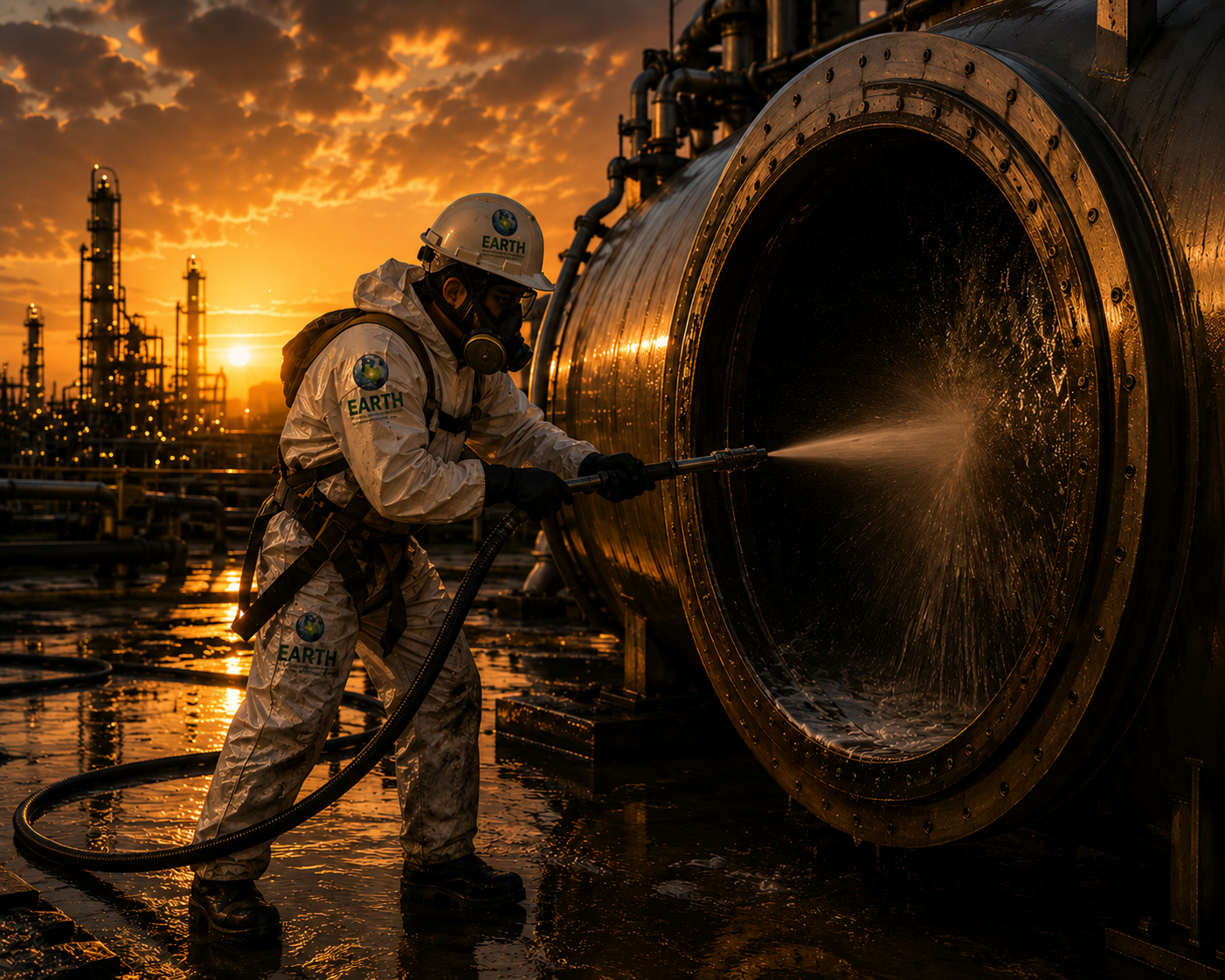 Hydroblasting and container washing operation