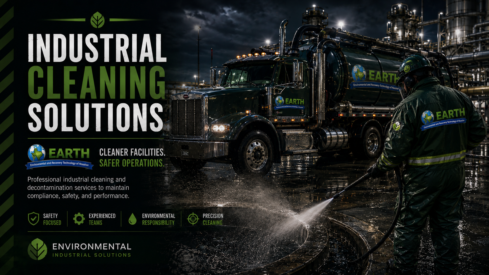 Industrial cleaning technician using hydroblasting equipment