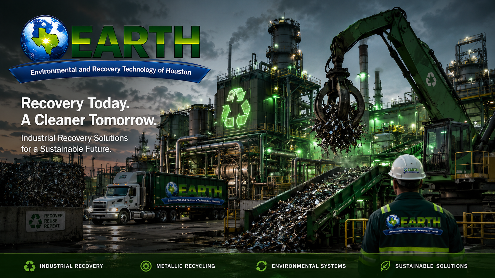 Industrial recovery and recycling facility with green lighting